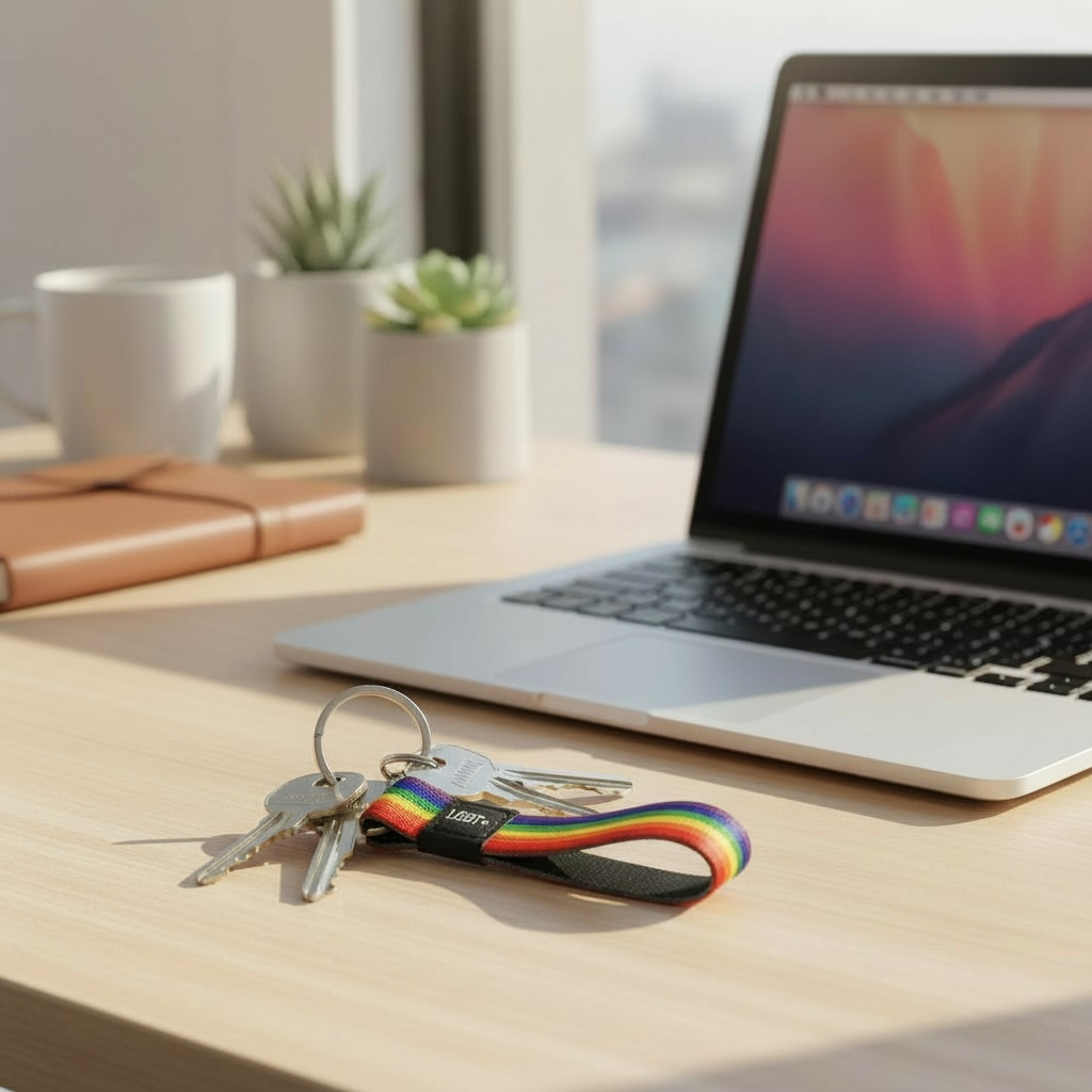 Schlüsselanhänger an Schlüsselband auf Tisch