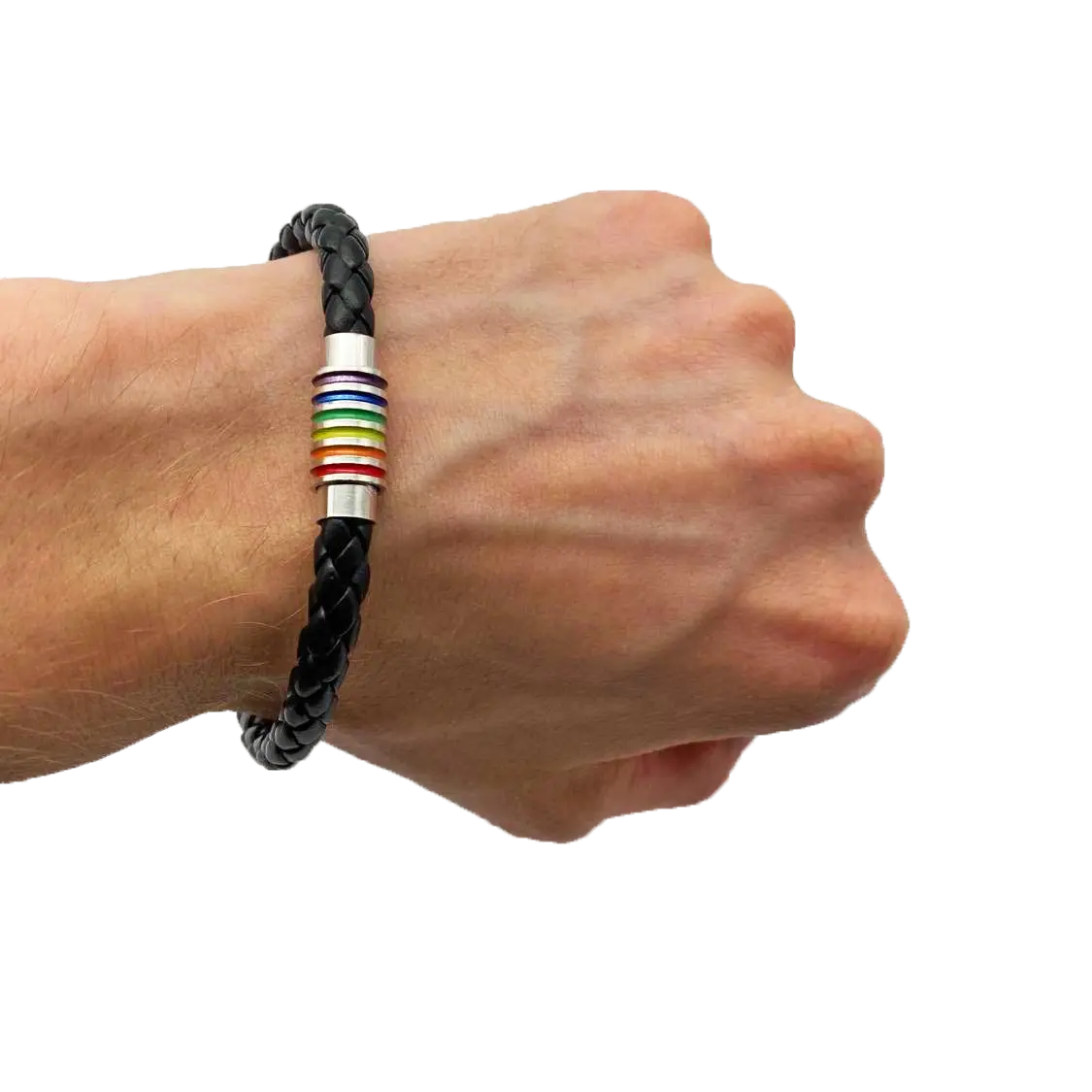 Pride-Lederarmband (Silber) am Handgelenk